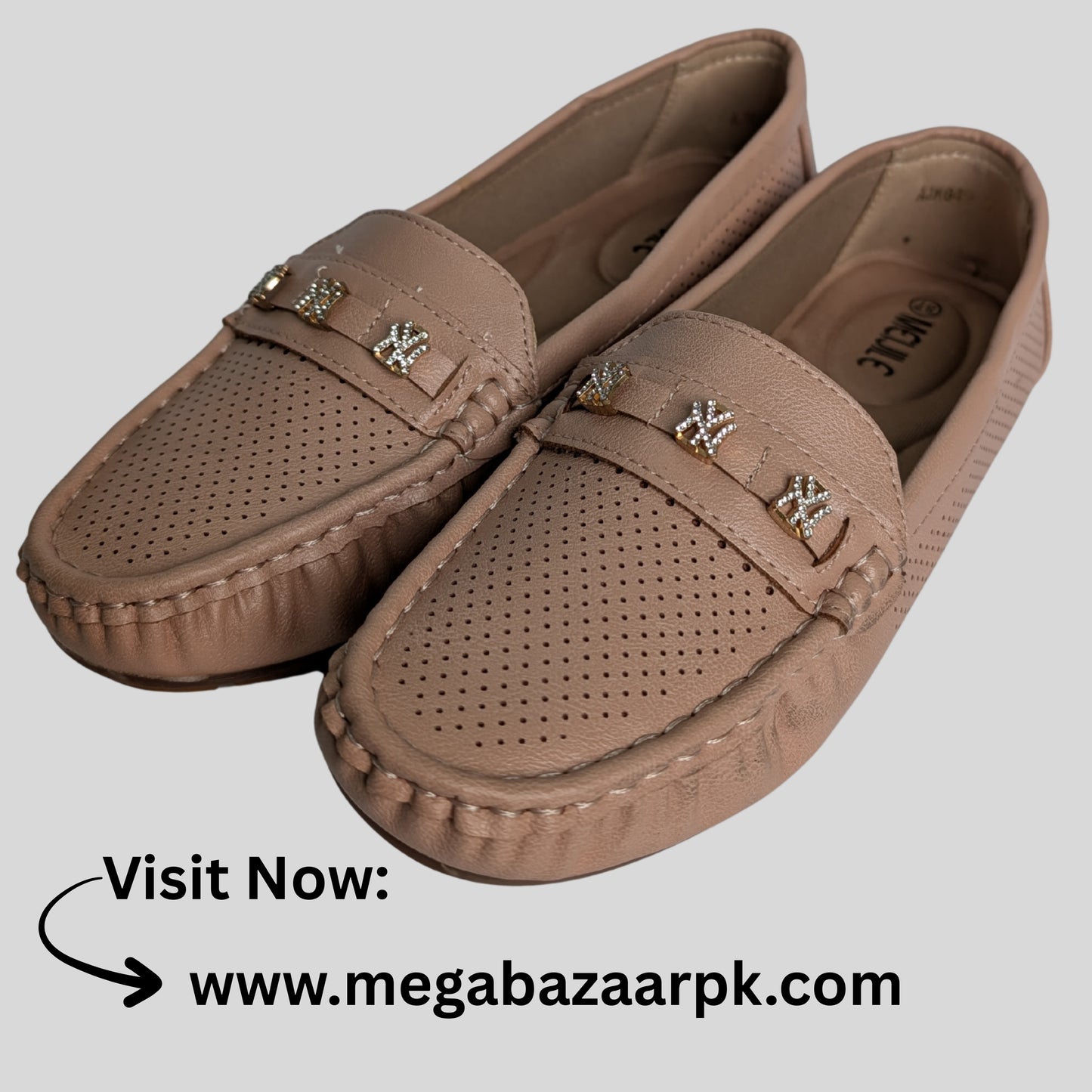Chic Beige Women’s Loafers with Crystal Detail