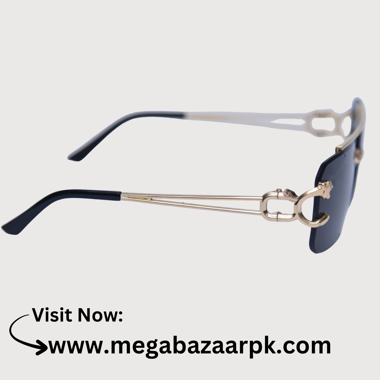 Luxury Rimless Rectangular Panther-Emblem Sunglasses