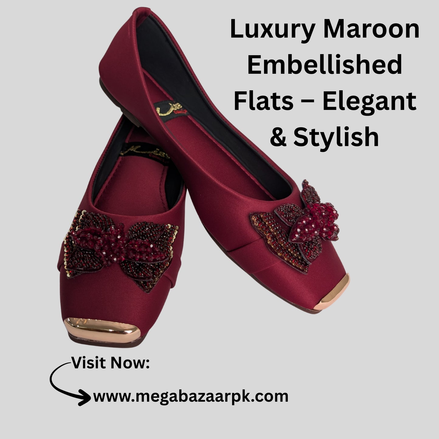 Luxury Maroon Embellished Flats – Elegant & Stylish