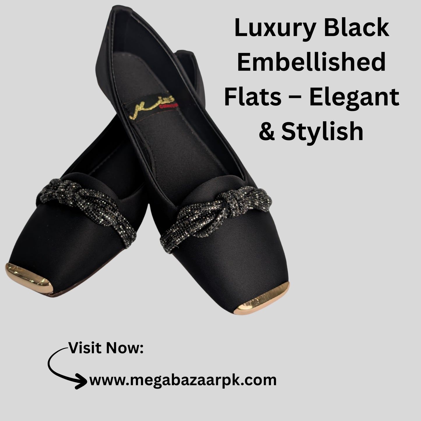 Elegant Black Flats with Gold Accents