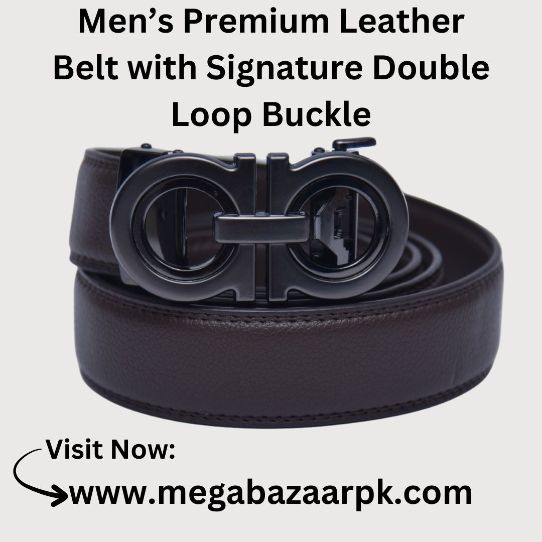 Men’s Premium Leather Belt with Signature Double Loop Buckle – Dark Brown