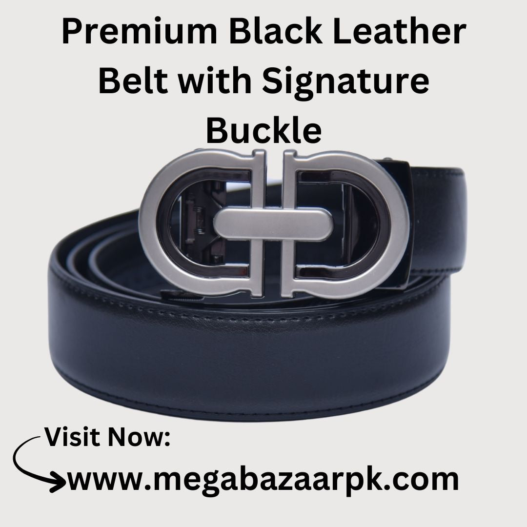 Premium Black Leather Belt with Signature Buckle