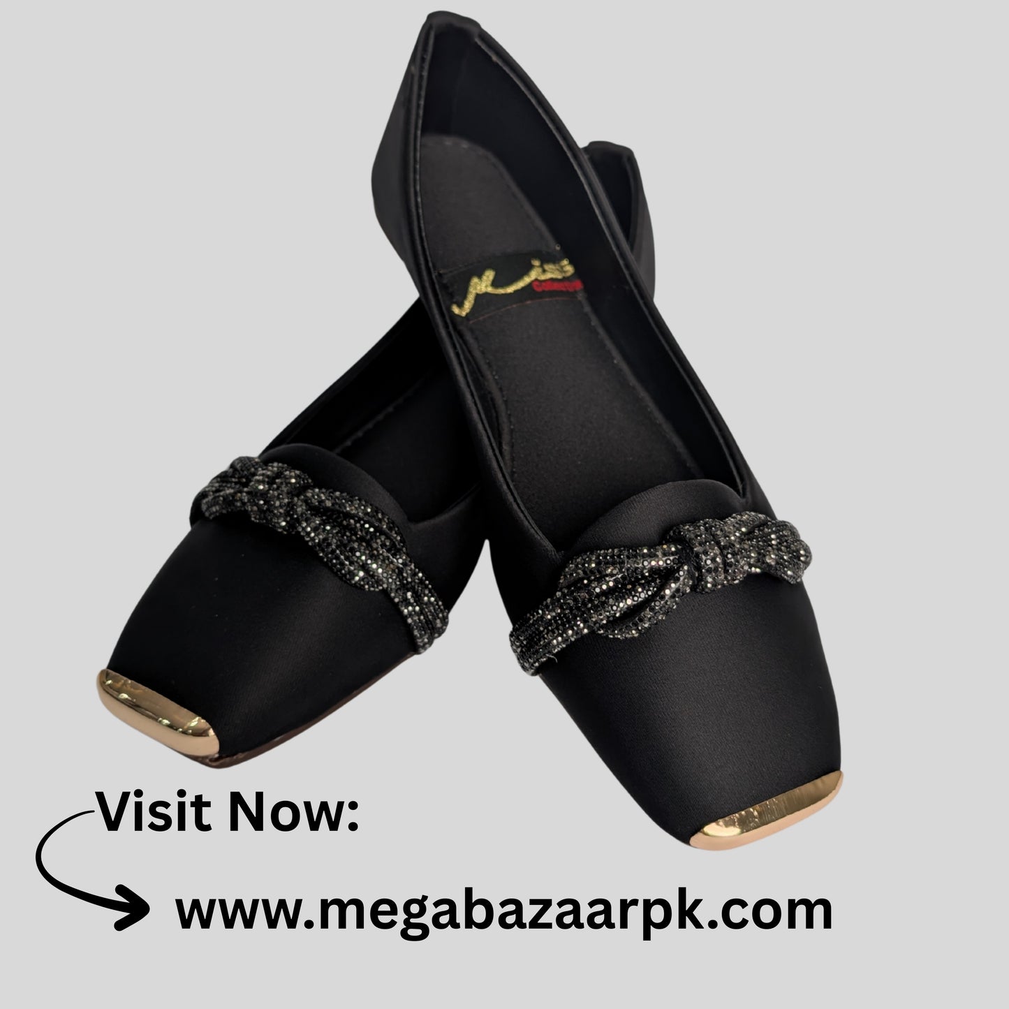Elegant Black Flats with Gold Accents