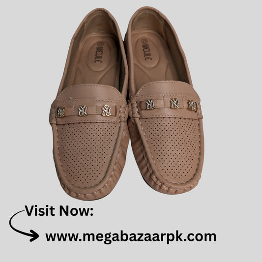 Chic Beige Women’s Loafers with Crystal Detail