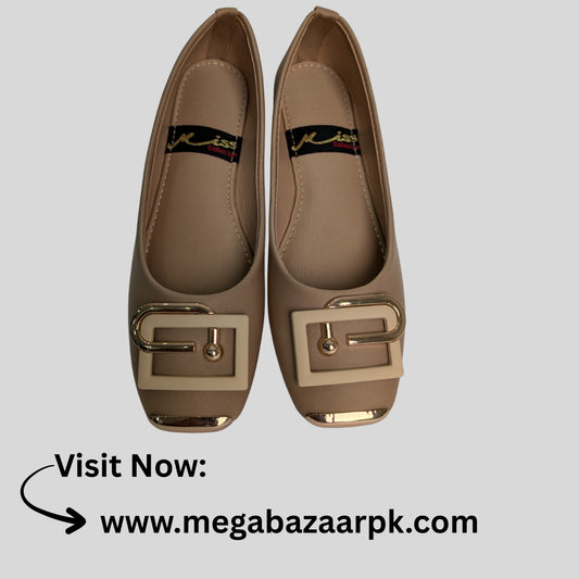 Beige Flats with Gold and Cream Buckle Detail