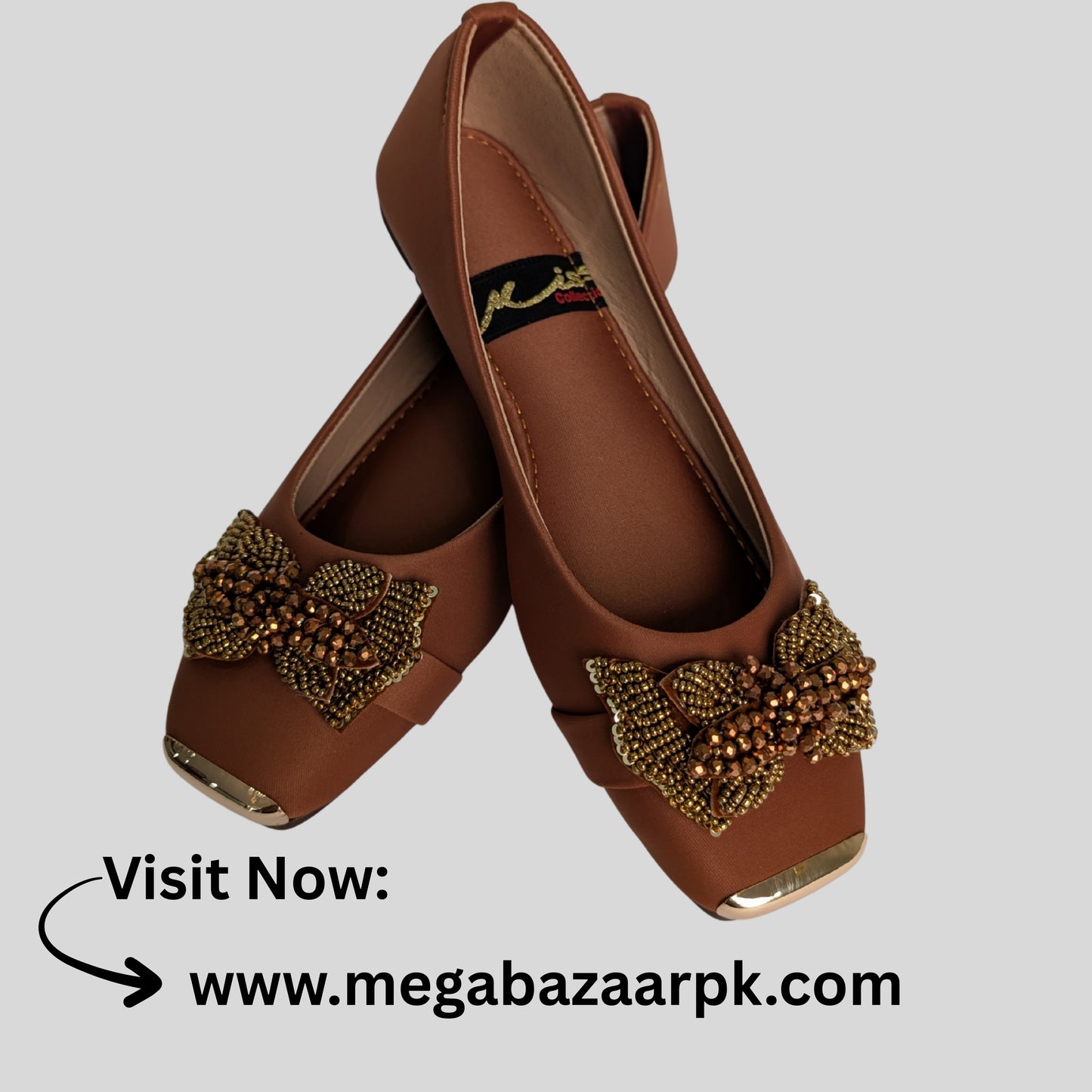 🌟 Luxury Brown Embellished Flats – Elegant & Stylish
