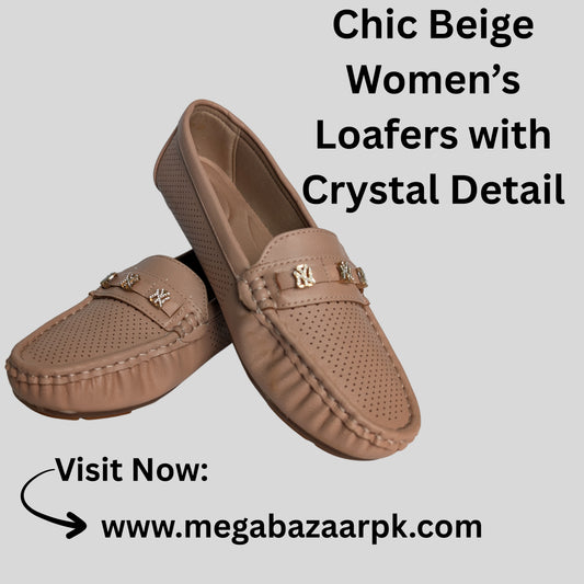 Chic Beige Women’s Loafers with Crystal Detail