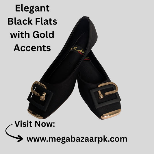 Elegant Black Flats with Gold Accents
