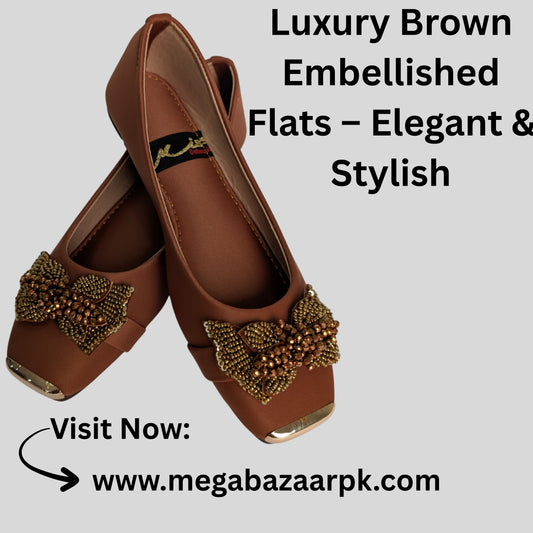 🌟 Luxury Brown Embellished Flats – Elegant & Stylish