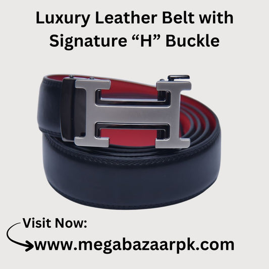 Luxury Leather Belt with Signature “H” Buckle