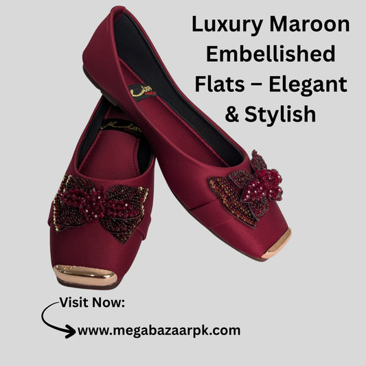 Luxury Maroon Embellished Flats – Elegant & Stylish
