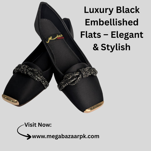 Elegant Black Flats with Gold Accents