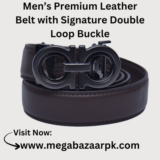 Men’s Premium Leather Belt with Signature Double Loop Buckle – Dark Brown