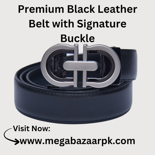 Premium Black Leather Belt with Signature Buckle